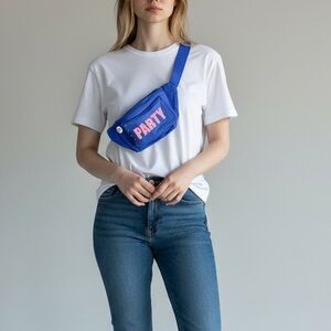 Raver Swag | Party Blue & Pink “PARTY” Fanny Pack | Festival Belt Bag OS
